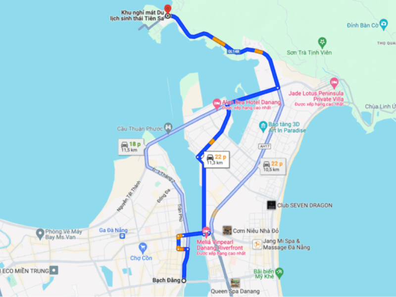 Vẻ đẹp thuần sắc tự nhiên tại bãi biển Tiên Sa – Điểm đến yên bình giữa lòng Đà Nẵng 1 Bản đồ chỉ đường từ trung tâm Đà Nẵng đến khu du lịch sinh thái Tiên Sa
